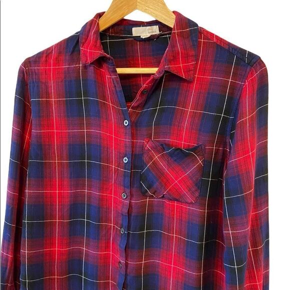 GARAGE Red&Blue Plaid Lightweight Button Up Collared Casual Top XS - Picture 4 of 8